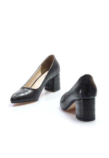 Ayakkabıhane Siyah Kroko Kadın Kısa Topuklu Ayakkabı AH961ZA551