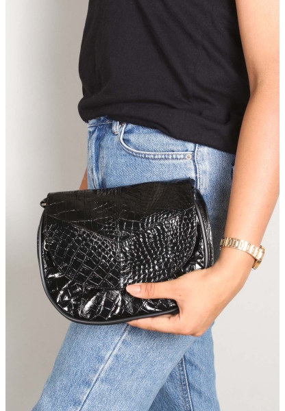 Ayakkabıhane Hakiki Deri Siyah Kroko Kadın El Çanta AH07969CA457