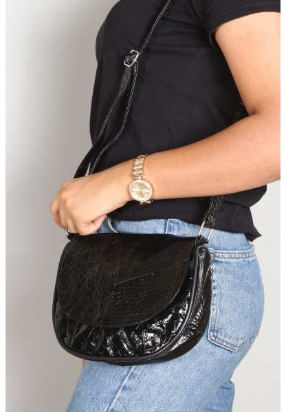 Ayakkabıhane Hakiki Deri Siyah Kroko Kadın El Çanta AH07969CA457