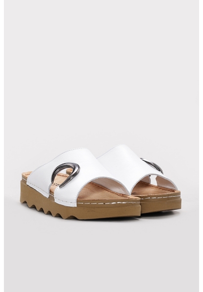 Ayakkabıhane İçi Dışı Hakiki Deri Beyaz Kadın Terlik AH08972261458