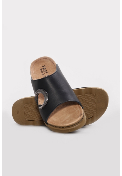 Ayakkabıhane İçi Dışı Hakiki Deri Siyah Kadın Terlik AH08972261458