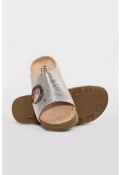 Ayakkabıhane İçi Dışı Hakiki Deri Altın Kadın Terlik AH08972261458