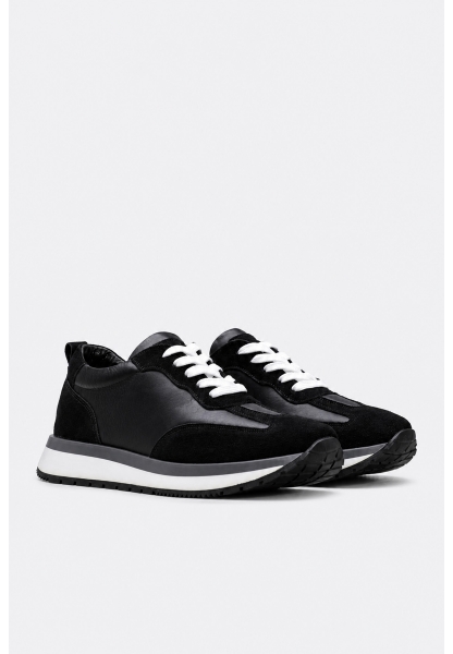 Ayakkabıhane İçi Dışı Hakiki Süet Deri Siyah Kadın Spor Sneaker Ayakkabı AH089822614115