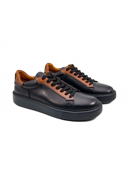  Ayakkabıhane İçi Dışı Hakiki Deri Siyah ve Kahverengi Erkek Sneaker Spor Ayakkabı AHMSSN0778550AN