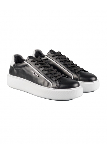  Ayakkabıhane İçi Dışı Hakiki Deri Siyah ve Beyaz Erkek Sneaker Spor Ayakkabı AHMSSN0781560AN