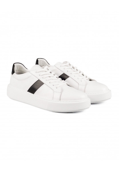 Ayakkabıhane İçi Dışı Hakiki Deri Beyaz ve Siyah Erkek Sneaker Spor Ayakkabı AHMSSN00778670AN