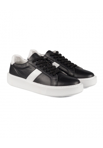 Ayakkabıhane İçi Dışı Hakiki Deri Beyaz Taban Beyaz-Siyah Erkek Sneaker Ayakkabı AHMSSN0077762AN