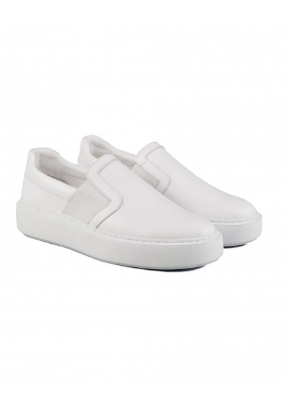 Ayakkabıhane İçi Dışı Hakiki Deri Beyaz EVA Taban Erkek Sneaker Spor Ayakkabı AHMSSN0781580AN