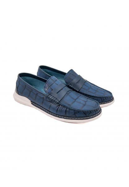 Ayakkabıhane İçi Dışı Hakiki Deri Mavi Kroko Erkek Günlük Ayakkabı AHMSSN00123680AN