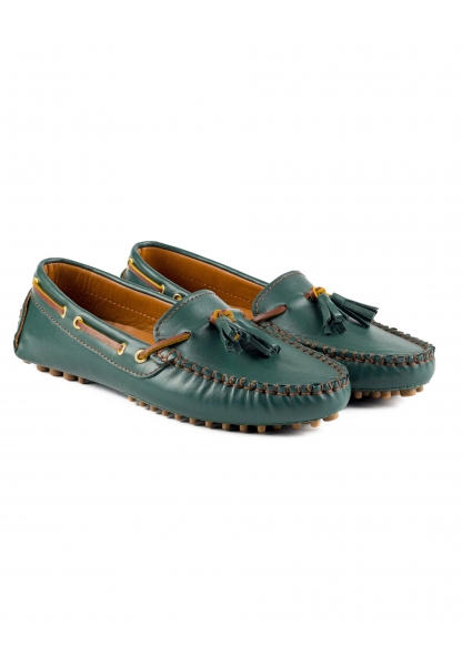 Ayakkabıhane İçi Dışı Hakiki Deri Yeşil Bağcıklı Kadın Loafer Ayakkabı AHZSLF000410570AN