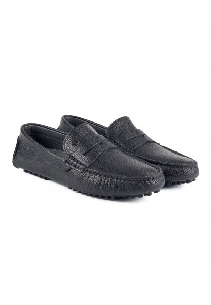 Ayakkabıhane İçi Dışı Hakiki Deri Siyah Düz Erkek Loafer Ayakkabı AHMSLF00101480AN