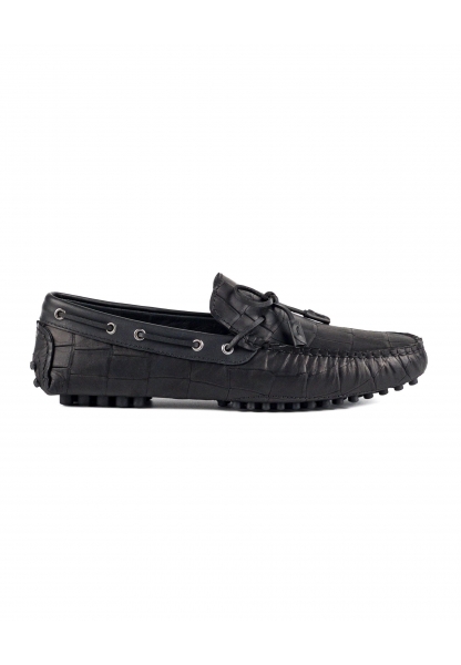 Ayakkabıhane Side Siyah Kroko Hakiki Deri Deri Erkek Loafer Ayakkabı