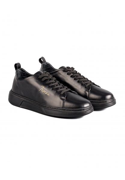  Ayakkabıhane İçi Dışı Hakiki Deri Siyah Bağcıklı Erkek Sneaker Spor Ayakkabı AHMSSN00778490AN