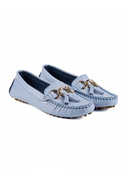 Ayakkabıhane İçi Dışı Hakiki Deri Açık Mavi Bağcıklı Kadın Loafer Ayakkabı AHZSLF000410590AN