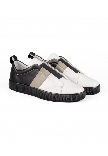 Ayakkabıhane İçi Dışı Hakiki Deri Siyah Beyaz Gri Erkek Spor Sneaker Ayakkabı AHMSSN0078030AN